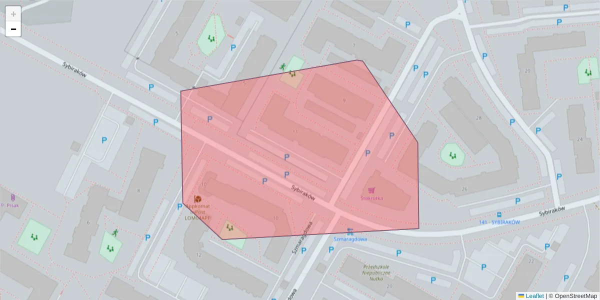 Szczegółowa mapa kodu pocztowego 18-404 z granicami, sąsiednimi kodami pocztowymi i urzędami pocztowymi