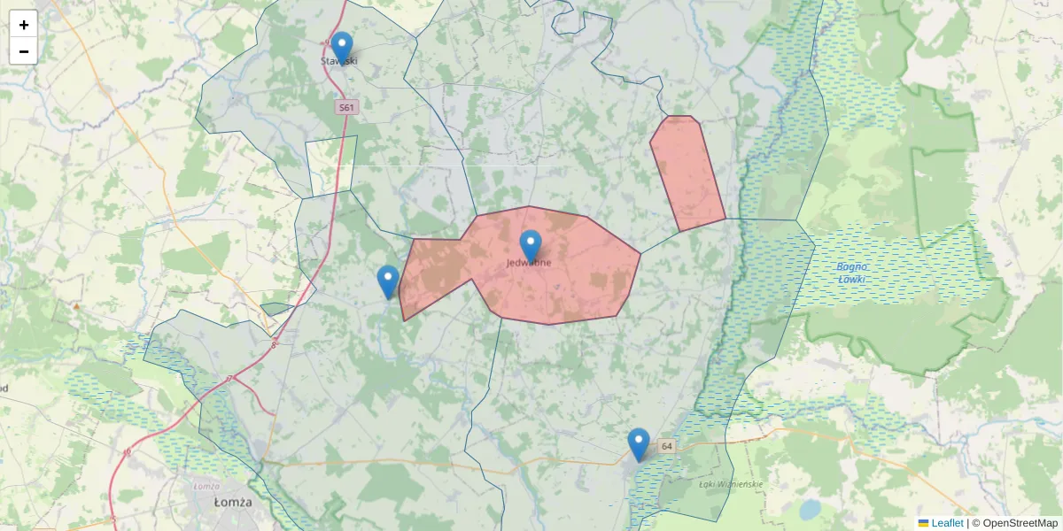 Szczegółowa mapa kodu pocztowego 18-420 z granicami, sąsiednimi kodami pocztowymi i urzędami pocztowymi