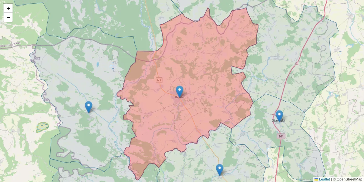 Szczegółowa mapa kodu pocztowego 18-500 z granicami, sąsiednimi kodami pocztowymi i urzędami pocztowymi