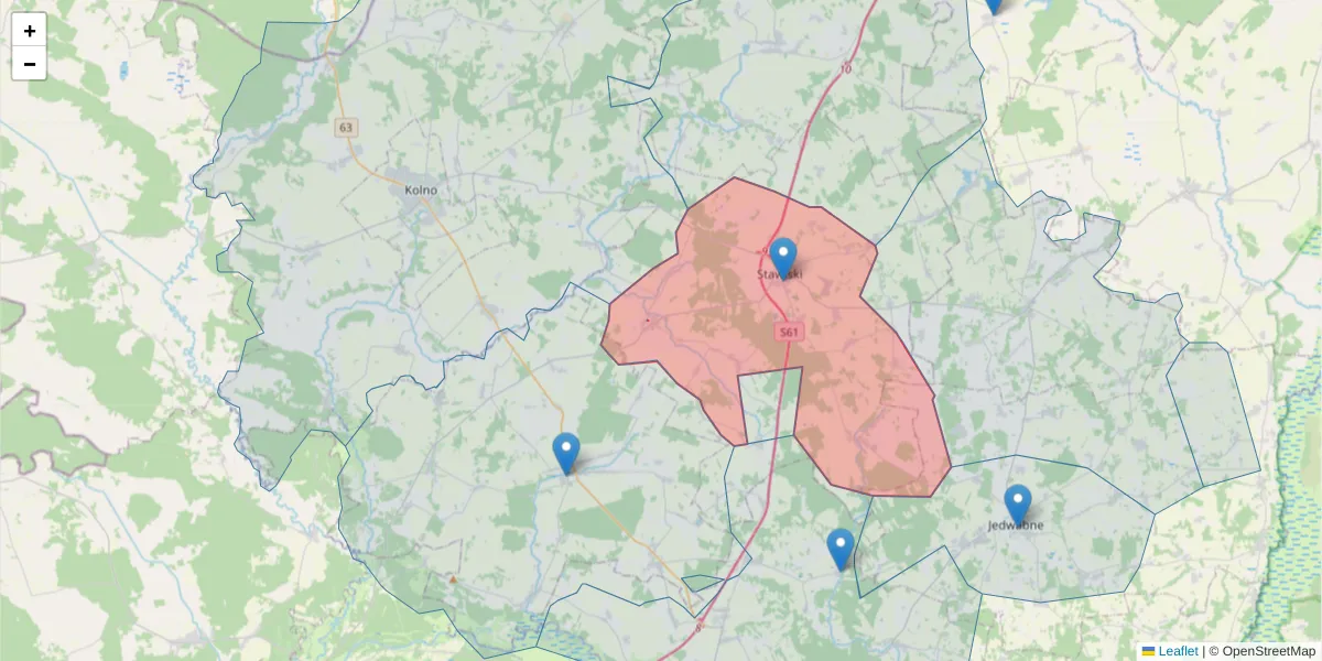 Szczegółowa mapa kodu pocztowego 18-520 z granicami, sąsiednimi kodami pocztowymi i urzędami pocztowymi