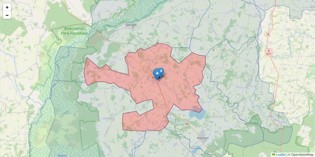 Szczegółowa mapa kodu pocztowego 19-100 z granicami, sąsiednimi kodami pocztowymi i urzędami pocztowymi