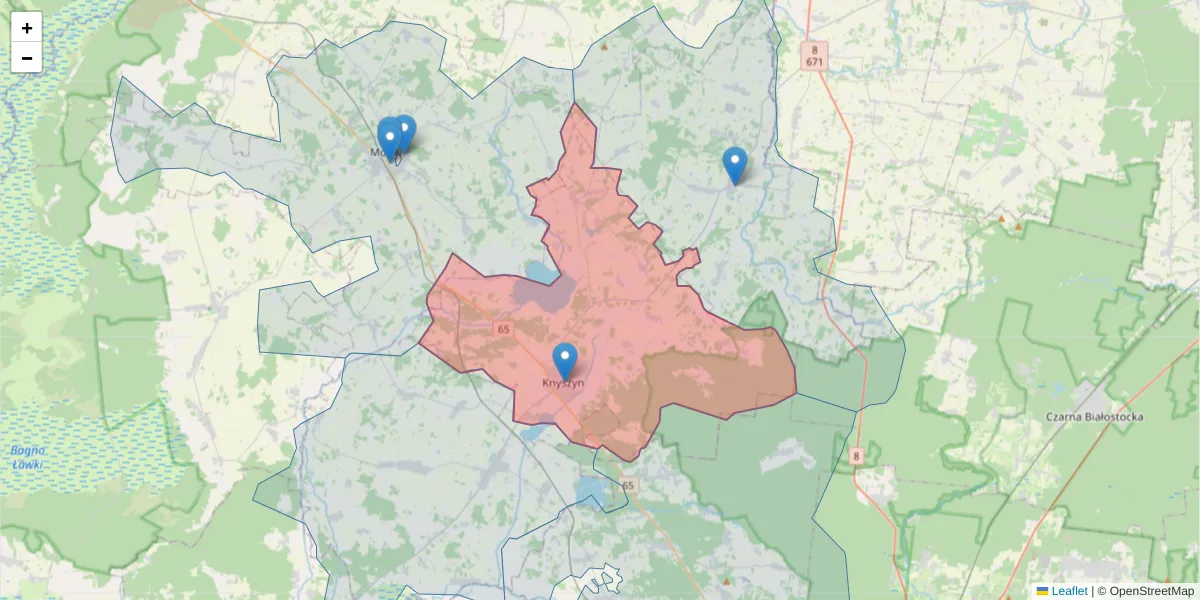 Szczegółowa mapa kodu pocztowego 19-120 z granicami, sąsiednimi kodami pocztowymi i urzędami pocztowymi