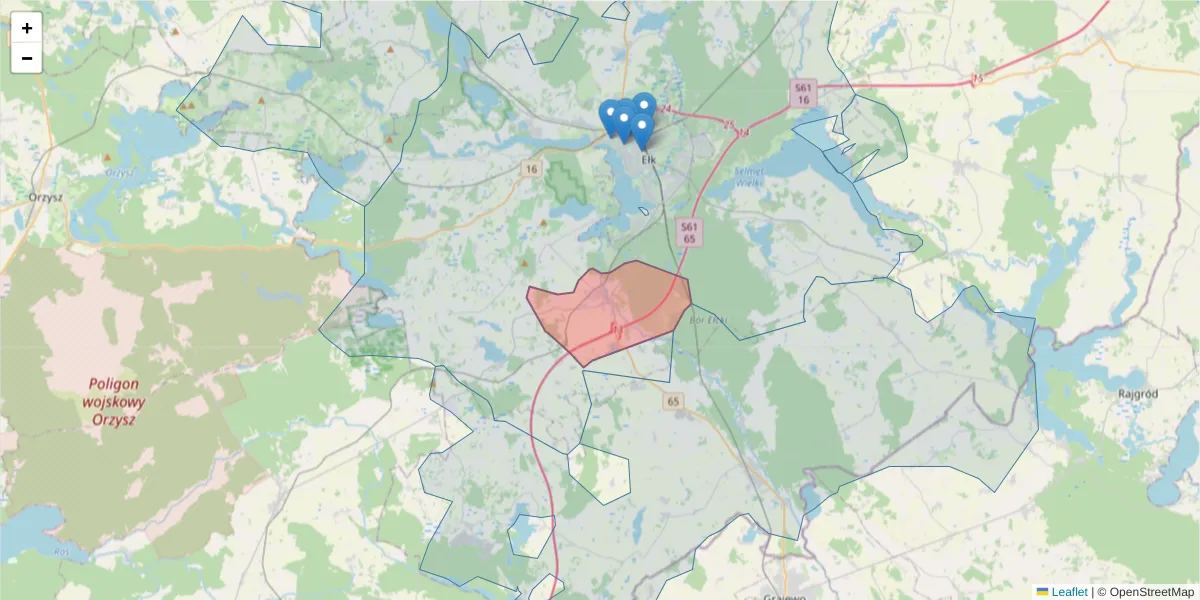 Szczegółowa mapa kodu pocztowego 19-321 z granicami, sąsiednimi kodami pocztowymi i urzędami pocztowymi