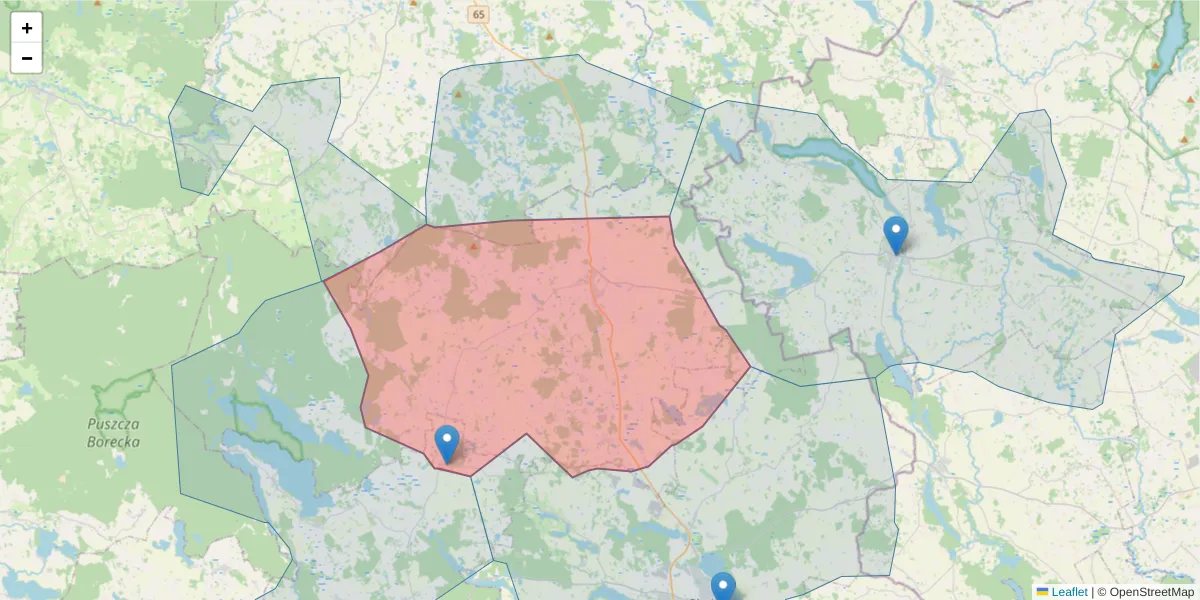 Szczegółowa mapa kodu pocztowego 19-420 z granicami, sąsiednimi kodami pocztowymi i urzędami pocztowymi