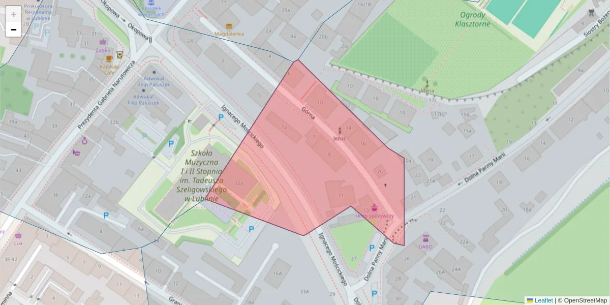Szczegółowa mapa kodu pocztowego 20-005 z granicami, sąsiednimi kodami pocztowymi i urzędami pocztowymi