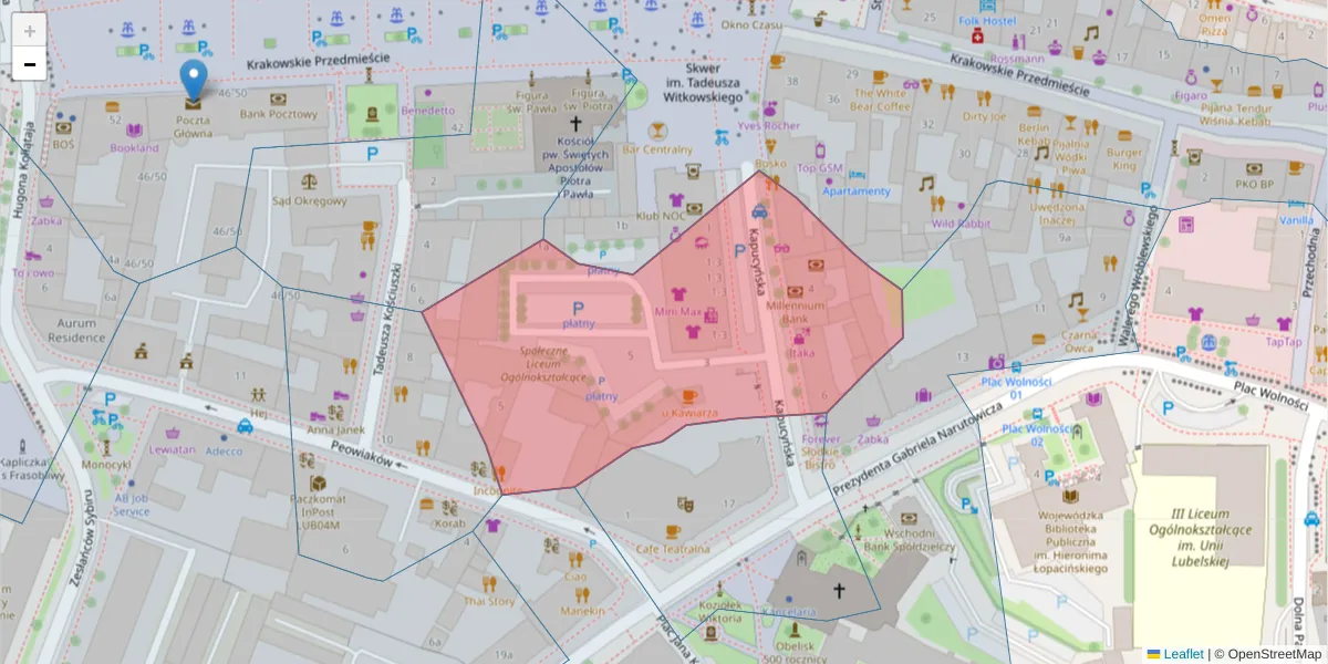 Szczegółowa mapa kodu pocztowego 20-009 z granicami, sąsiednimi kodami pocztowymi i urzędami pocztowymi