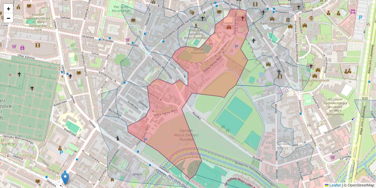 Szczegółowa mapa kodu pocztowego 20-010 z granicami, sąsiednimi kodami pocztowymi i urzędami pocztowymi