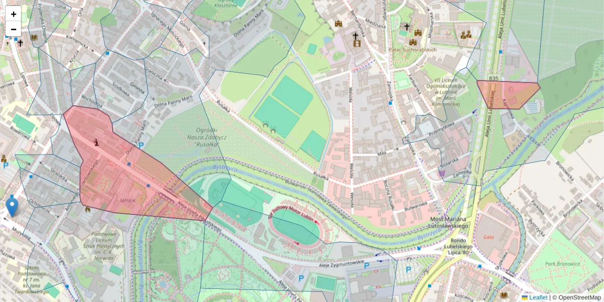 Szczegółowa mapa kodu pocztowego 20-011 z granicami, sąsiednimi kodami pocztowymi i urzędami pocztowymi
