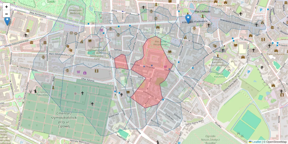 Szczegółowa mapa kodu pocztowego 20-022 z granicami, sąsiednimi kodami pocztowymi i urzędami pocztowymi