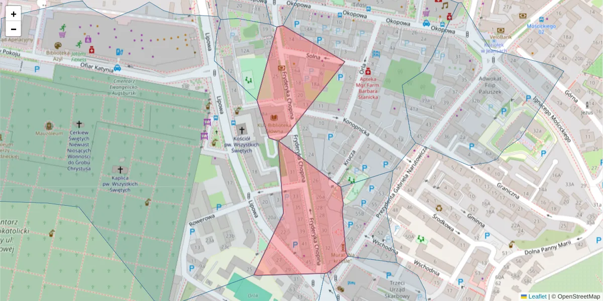 Szczegółowa mapa kodu pocztowego 20-023 z granicami, sąsiednimi kodami pocztowymi i urzędami pocztowymi