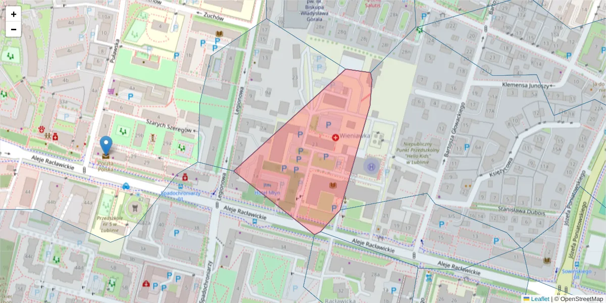 Szczegółowa mapa kodu pocztowego 20-034 z granicami, sąsiednimi kodami pocztowymi i urzędami pocztowymi
