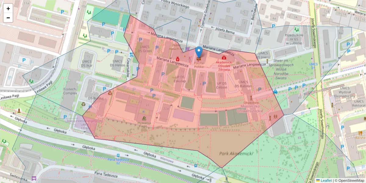 Szczegółowa mapa kodu pocztowego 20-035 z granicami, sąsiednimi kodami pocztowymi i urzędami pocztowymi