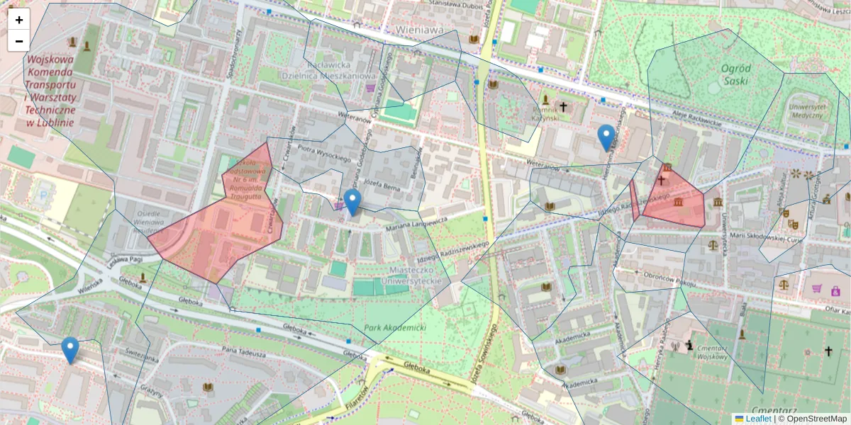 Szczegółowa mapa kodu pocztowego 20-036 z granicami, sąsiednimi kodami pocztowymi i urzędami pocztowymi