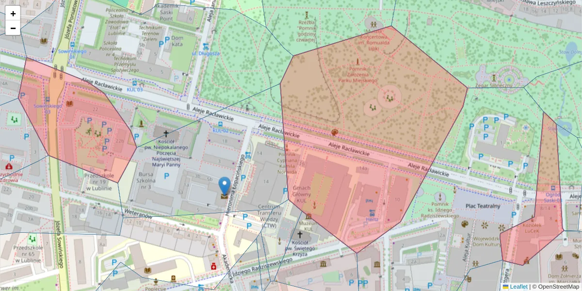 Szczegółowa mapa kodu pocztowego 20-037 z granicami, sąsiednimi kodami pocztowymi i urzędami pocztowymi