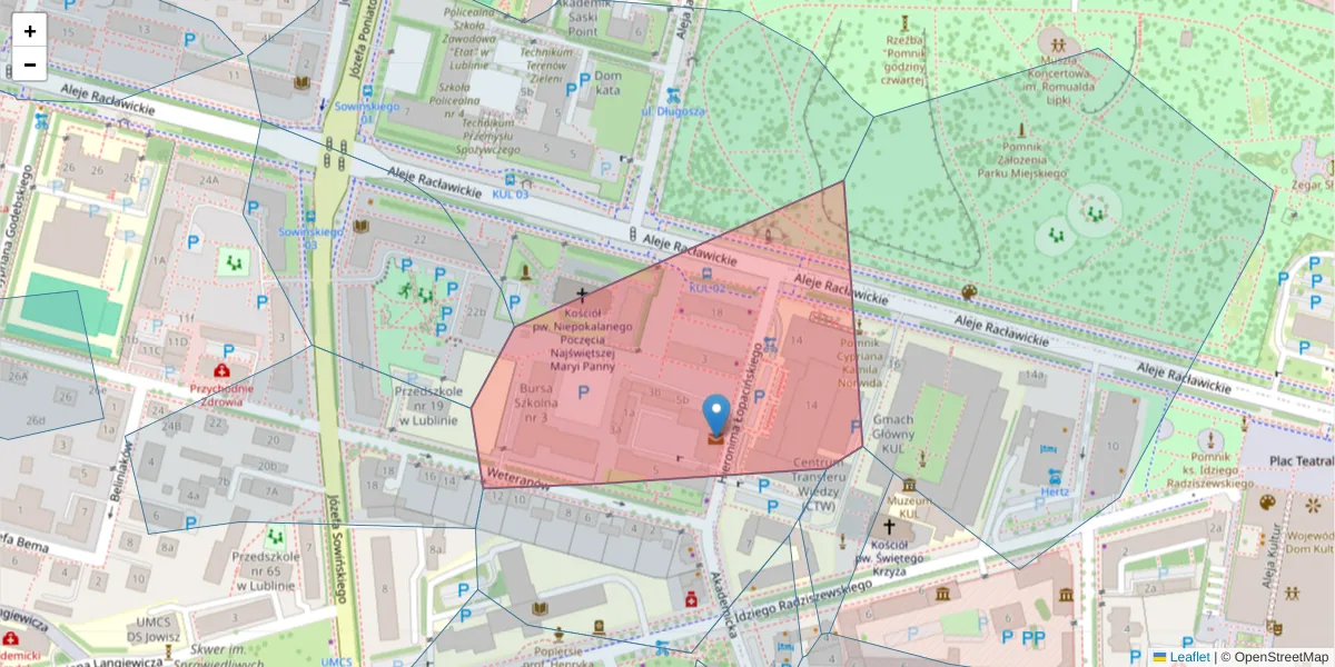 Szczegółowa mapa kodu pocztowego 20-041 z granicami, sąsiednimi kodami pocztowymi i urzędami pocztowymi