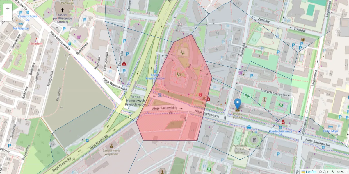 Szczegółowa mapa kodu pocztowego 20-049 z granicami, sąsiednimi kodami pocztowymi i urzędami pocztowymi