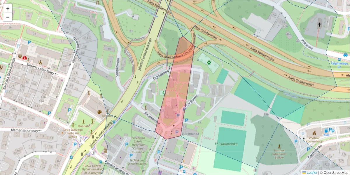 Szczegółowa mapa kodu pocztowego 20-061 z granicami, sąsiednimi kodami pocztowymi i urzędami pocztowymi