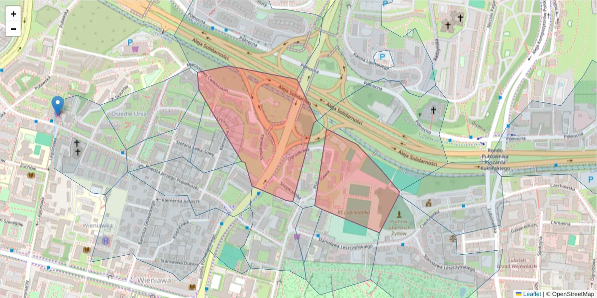 Szczegółowa mapa kodu pocztowego 20-067 z granicami, sąsiednimi kodami pocztowymi i urzędami pocztowymi