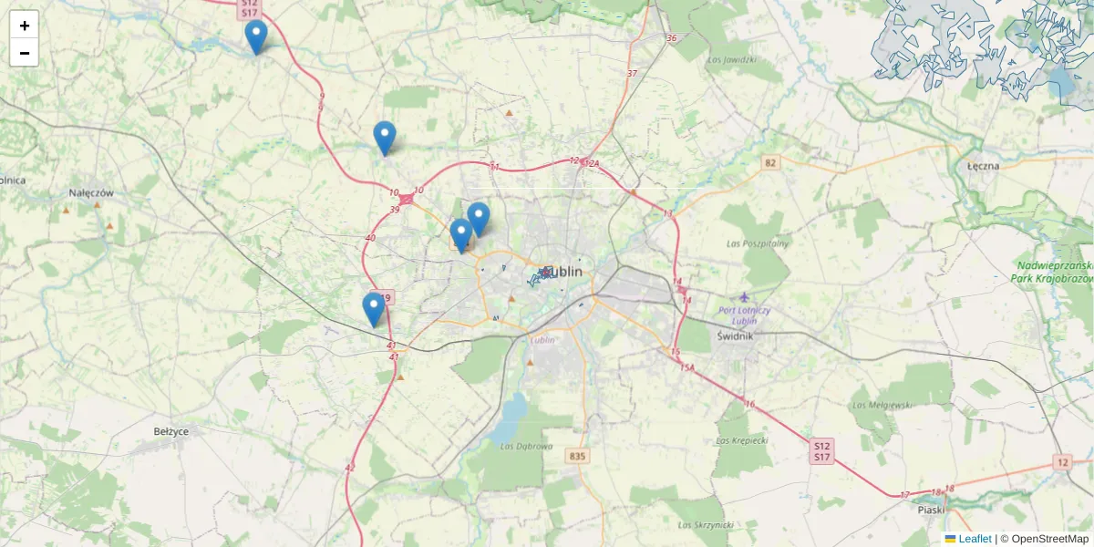 Szczegółowa mapa kodu pocztowego 20-078 z granicami, sąsiednimi kodami pocztowymi i urzędami pocztowymi