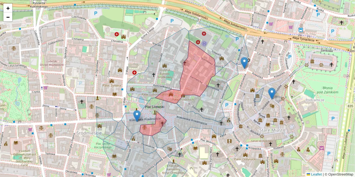 Szczegółowa mapa kodu pocztowego 20-081 z granicami, sąsiednimi kodami pocztowymi i urzędami pocztowymi