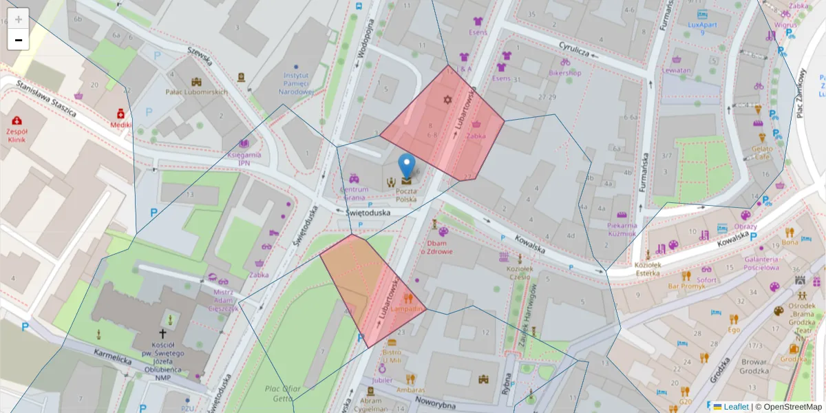 Szczegółowa mapa kodu pocztowego 20-084 z granicami, sąsiednimi kodami pocztowymi i urzędami pocztowymi