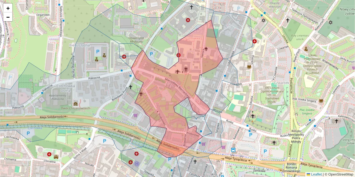 Szczegółowa mapa kodu pocztowego 20-089 z granicami, sąsiednimi kodami pocztowymi i urzędami pocztowymi