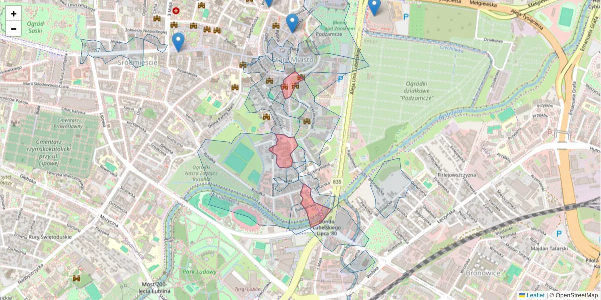 Szczegółowa mapa kodu pocztowego 20-102 z granicami, sąsiednimi kodami pocztowymi i urzędami pocztowymi