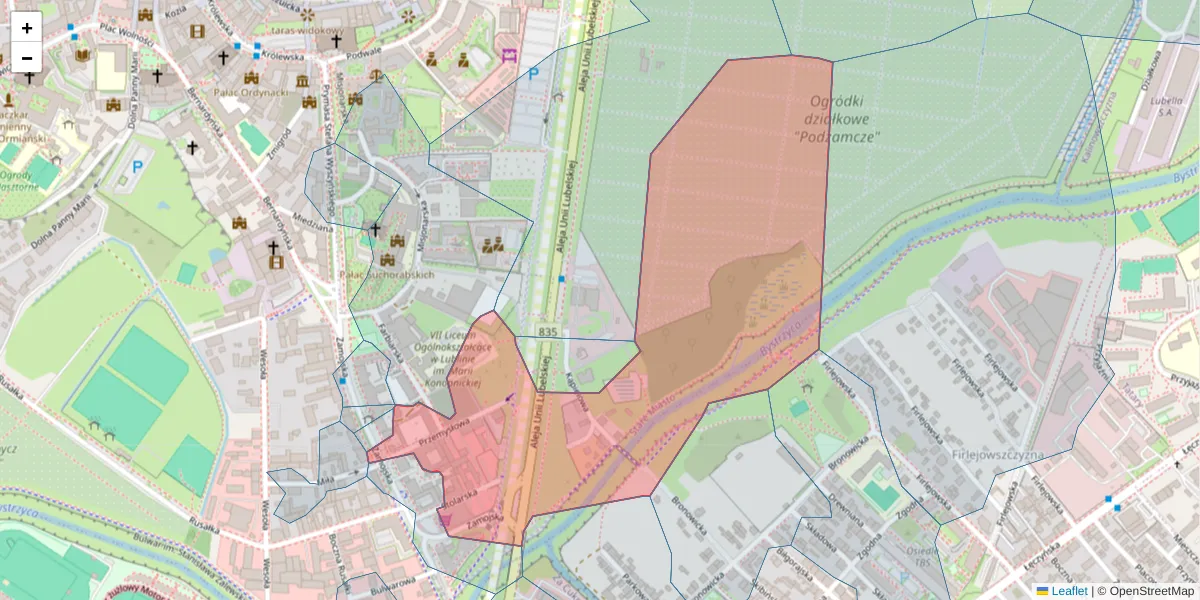 Szczegółowa mapa kodu pocztowego 20-106 z granicami, sąsiednimi kodami pocztowymi i urzędami pocztowymi