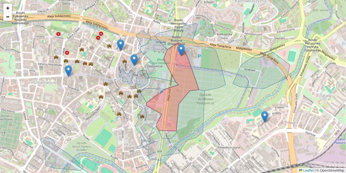 Szczegółowa mapa kodu pocztowego 20-108 z granicami, sąsiednimi kodami pocztowymi i urzędami pocztowymi