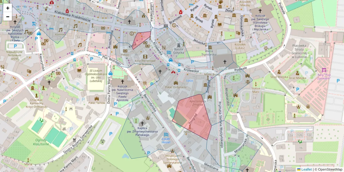 Szczegółowa mapa kodu pocztowego 20-110 z granicami, sąsiednimi kodami pocztowymi i urzędami pocztowymi