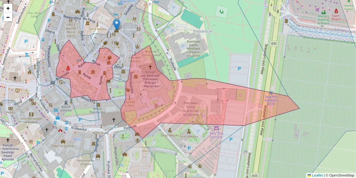 Szczegółowa mapa kodu pocztowego 20-111 z granicami, sąsiednimi kodami pocztowymi i urzędami pocztowymi