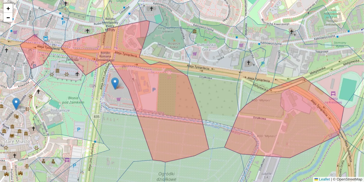 Szczegółowa mapa kodu pocztowego 20-121 z granicami, sąsiednimi kodami pocztowymi i urzędami pocztowymi