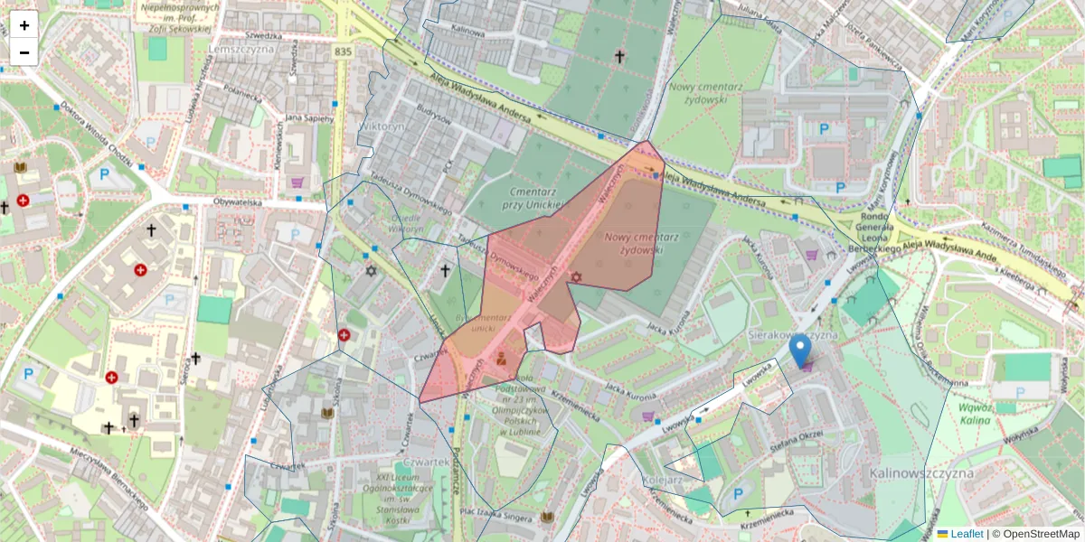 Szczegółowa mapa kodu pocztowego 20-127 z granicami, sąsiednimi kodami pocztowymi i urzędami pocztowymi