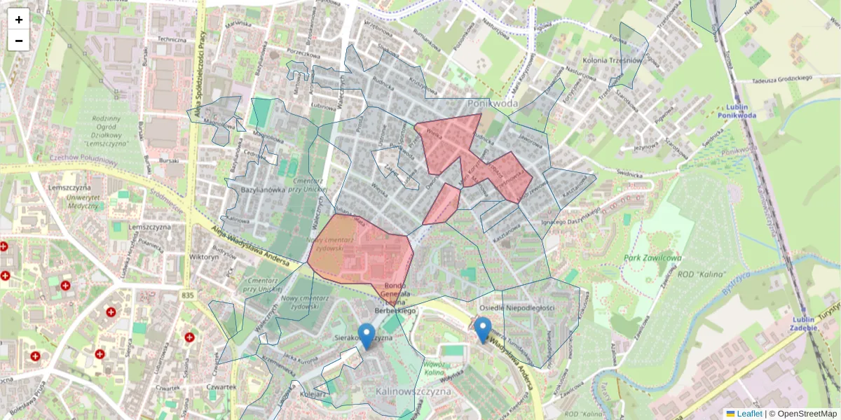 Szczegółowa mapa kodu pocztowego 20-137 z granicami, sąsiednimi kodami pocztowymi i urzędami pocztowymi