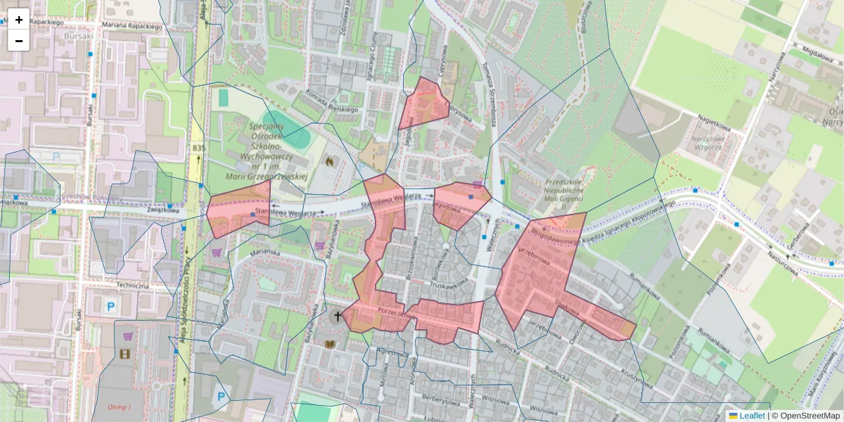 Szczegółowa mapa kodu pocztowego 20-141 z granicami, sąsiednimi kodami pocztowymi i urzędami pocztowymi