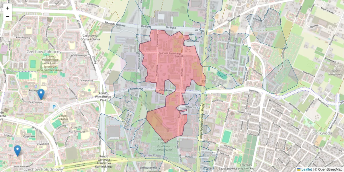Szczegółowa mapa kodu pocztowego 20-150 z granicami, sąsiednimi kodami pocztowymi i urzędami pocztowymi