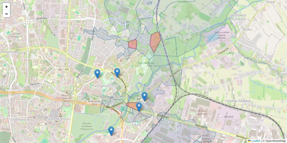 Szczegółowa mapa kodu pocztowego 20-202 z granicami, sąsiednimi kodami pocztowymi i urzędami pocztowymi
