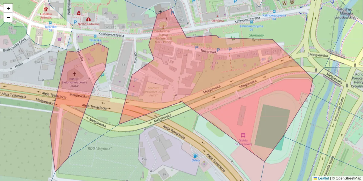 Szczegółowa mapa kodu pocztowego 20-205 z granicami, sąsiednimi kodami pocztowymi i urzędami pocztowymi