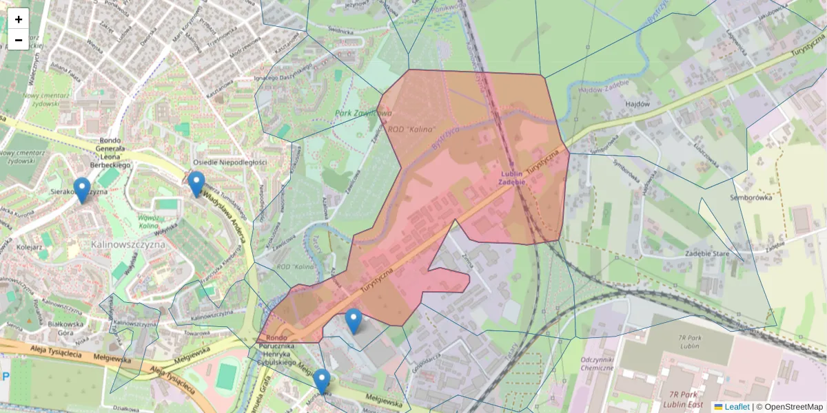 Szczegółowa mapa kodu pocztowego 20-207 z granicami, sąsiednimi kodami pocztowymi i urzędami pocztowymi