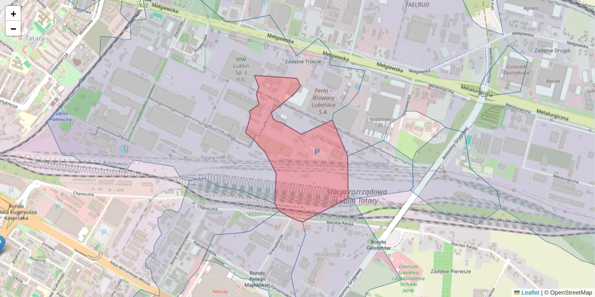 Szczegółowa mapa kodu pocztowego 20-210 z granicami, sąsiednimi kodami pocztowymi i urzędami pocztowymi
