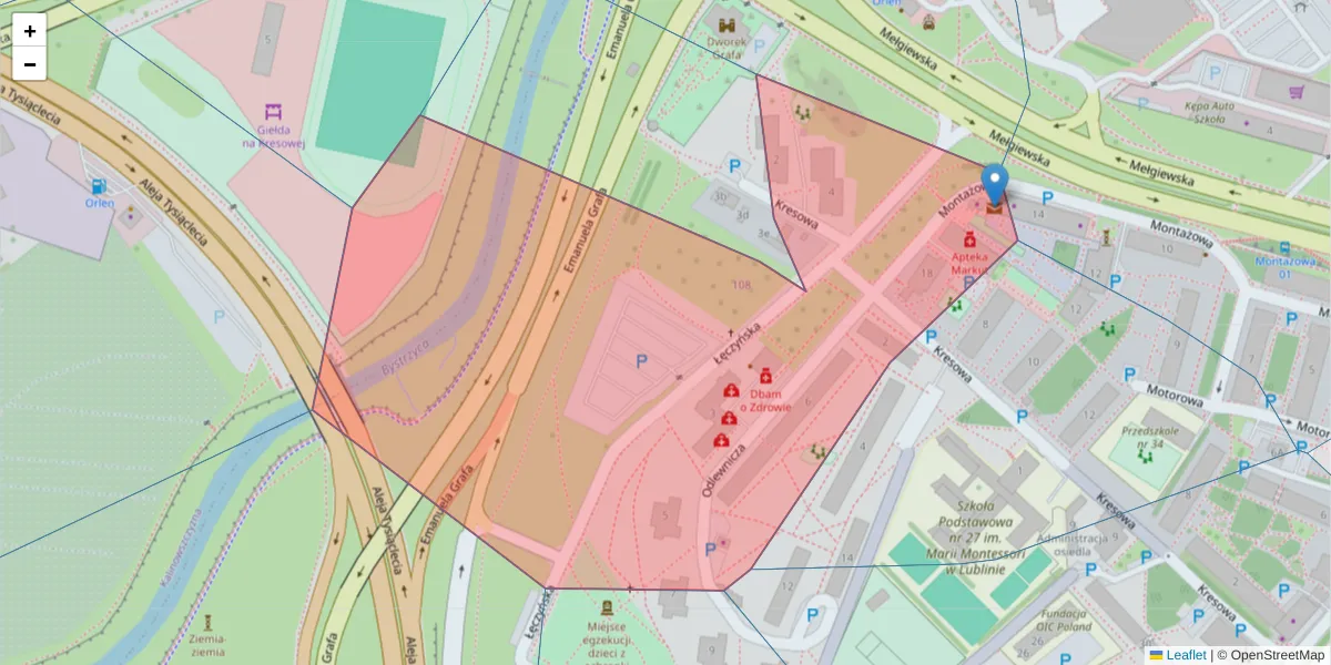 Szczegółowa mapa kodu pocztowego 20-212 z granicami, sąsiednimi kodami pocztowymi i urzędami pocztowymi