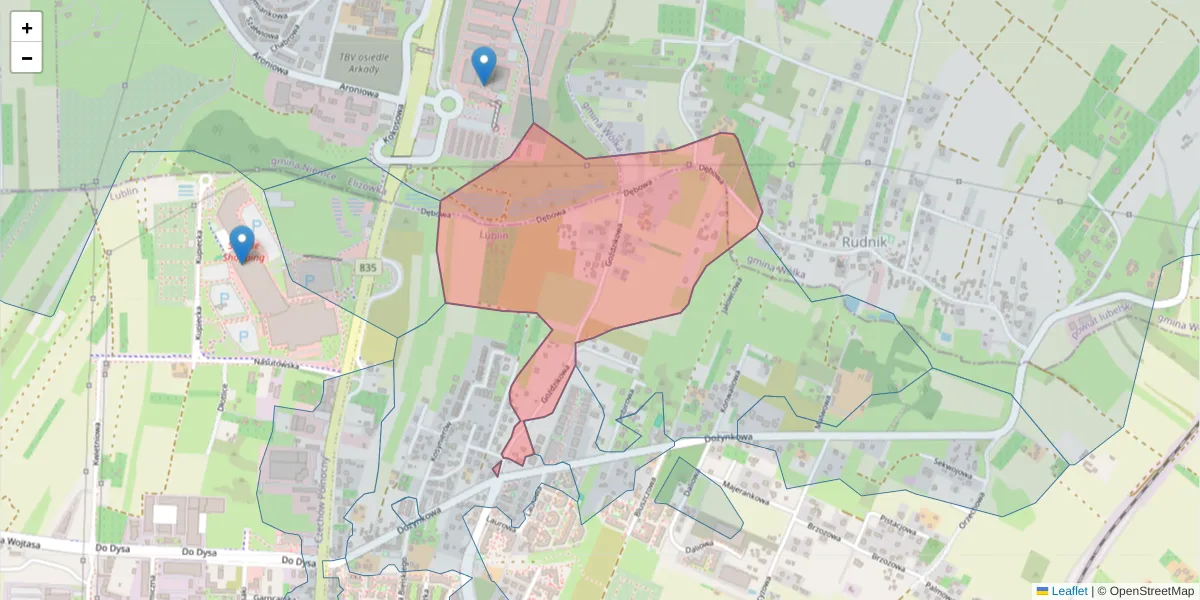 Szczegółowa mapa kodu pocztowego 20-221 z granicami, sąsiednimi kodami pocztowymi i urzędami pocztowymi