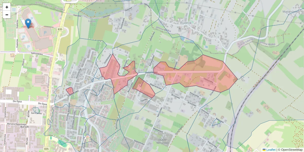 Szczegółowa mapa kodu pocztowego 20-223 z granicami, sąsiednimi kodami pocztowymi i urzędami pocztowymi