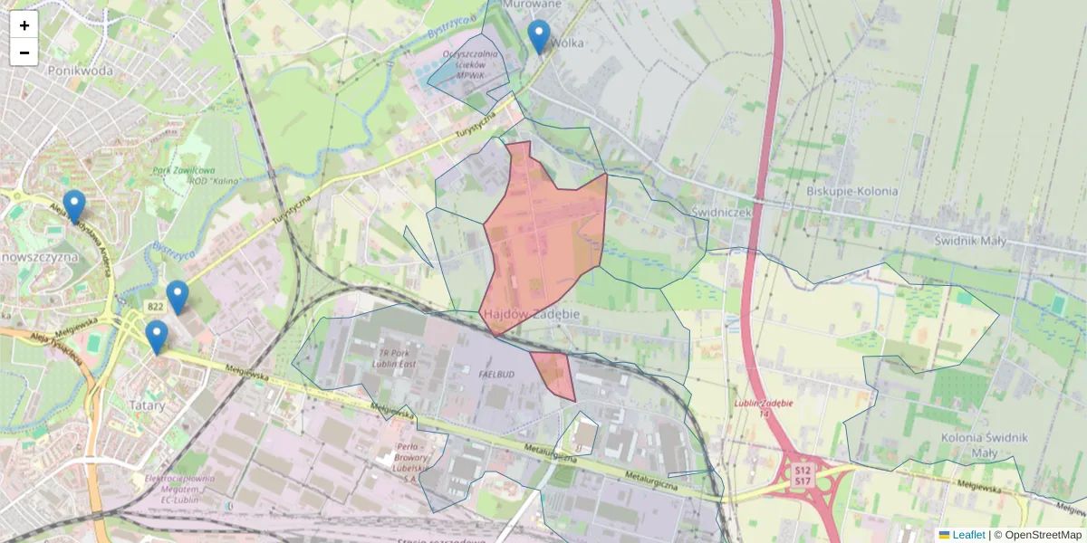 Szczegółowa mapa kodu pocztowego 20-232 z granicami, sąsiednimi kodami pocztowymi i urzędami pocztowymi