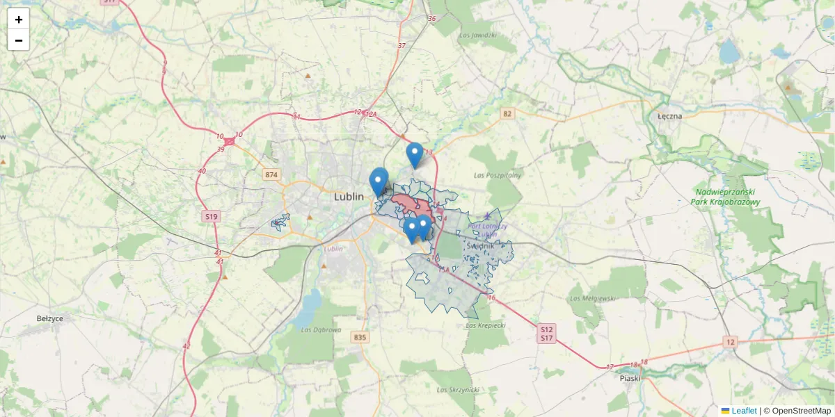 Szczegółowa mapa kodu pocztowego 20-234 z granicami, sąsiednimi kodami pocztowymi i urzędami pocztowymi