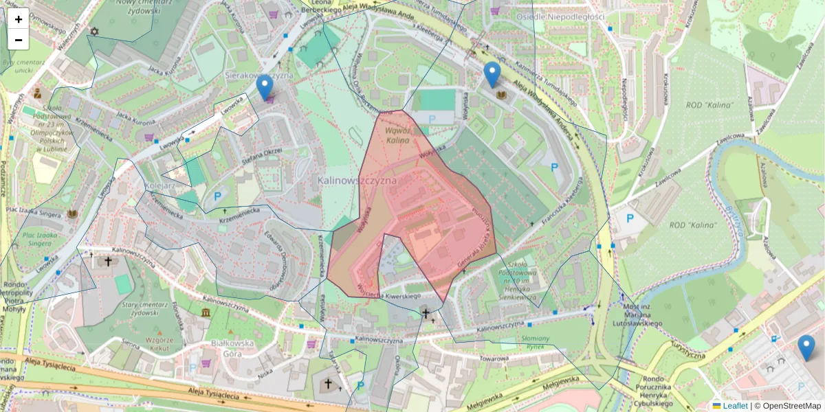 Szczegółowa mapa kodu pocztowego 20-240 z granicami, sąsiednimi kodami pocztowymi i urzędami pocztowymi
