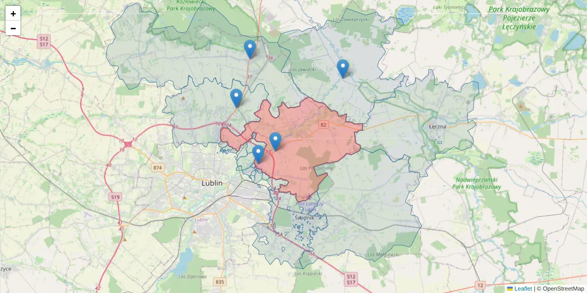 Szczegółowa mapa kodu pocztowego 20-258 z granicami, sąsiednimi kodami pocztowymi i urzędami pocztowymi