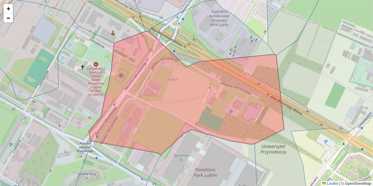 Szczegółowa mapa kodu pocztowego 20-262 z granicami, sąsiednimi kodami pocztowymi i urzędami pocztowymi