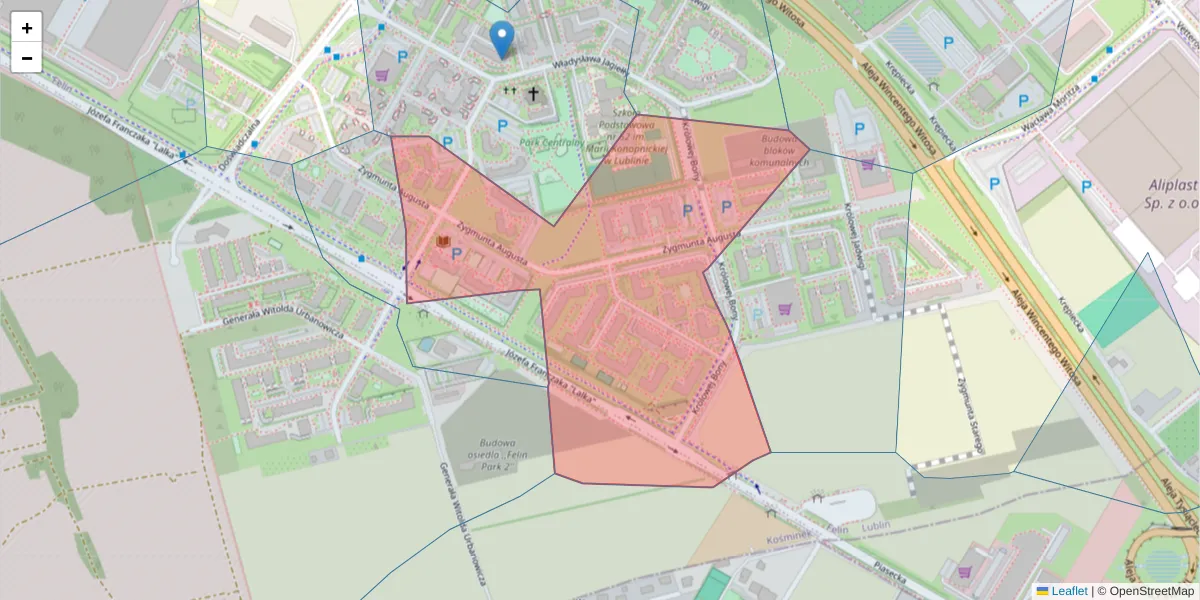 Szczegółowa mapa kodu pocztowego 20-283 z granicami, sąsiednimi kodami pocztowymi i urzędami pocztowymi