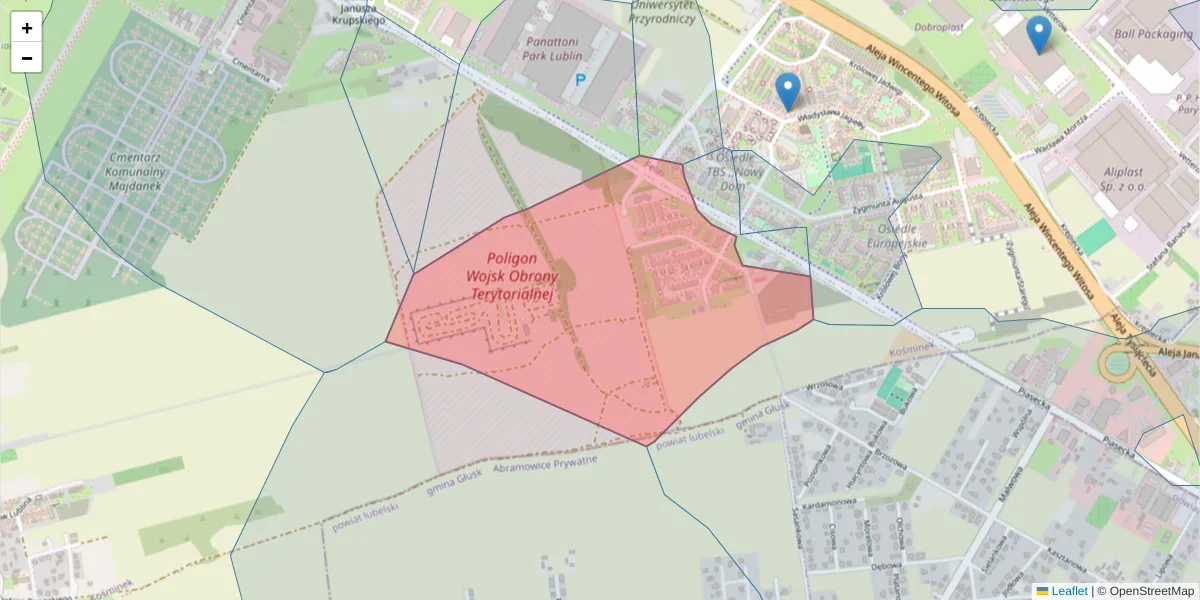 Szczegółowa mapa kodu pocztowego 20-291 z granicami, sąsiednimi kodami pocztowymi i urzędami pocztowymi